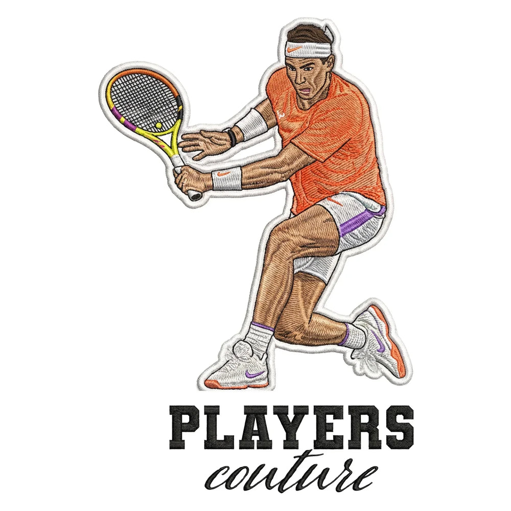 Rafael Nadal Badge Men's Hoodie – black close-up detail shot of the Rafael Nadal Players Couture logo design