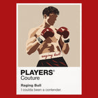 Raging Bull Jake LaMotta alone beneath ring lights in stark black-and-white Icon Frame artwork in red
