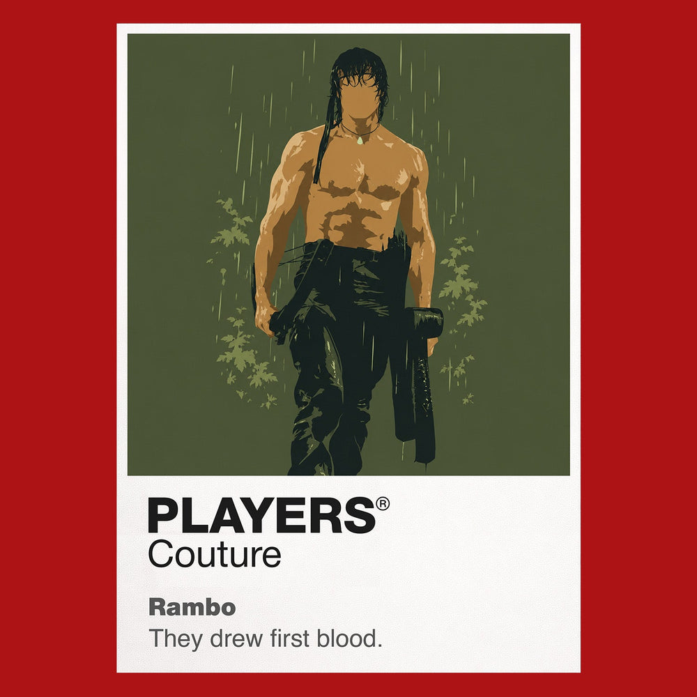 Rambo John Rambo's headband, survival knife and battle-worn former Green Beret silhouette Icon Frame artwork in red