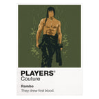Rambo John Rambo's headband, survival knife and battle-worn former Green Beret silhouette Icon Frame artwork on white