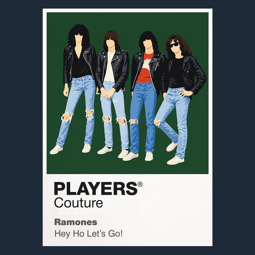 Ramones the Ramones' leather jackets, torn denim and unmistakable four-person line Icon Frame artwork in navy