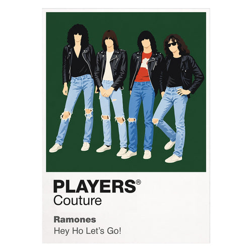Ramones the Ramones' leather jackets, torn denim and unmistakable four-person line Icon Frame artwork on white