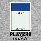 Glasgow Rangers Monopoly Card hoodie – grey men's hoodie with black Glasgow Rangers Monopoly Card letters and Players
