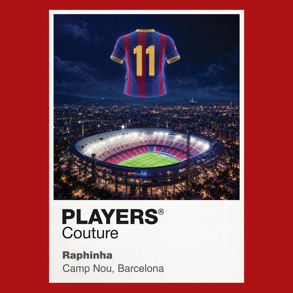 Raphinha Barcelona number 11 Icons in Lights Frame artwork in red