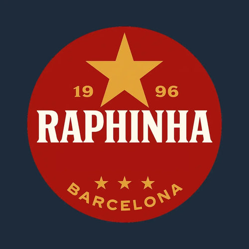 Raphinha Logo Men's T-Shirt – navy close-up detail shot of the Raphinha Players Couture logo design