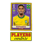 Raphinha World Cup Sticker Men's T-Shirt – close-up detail shot of the Raphinha World Cup Players Couture logo design