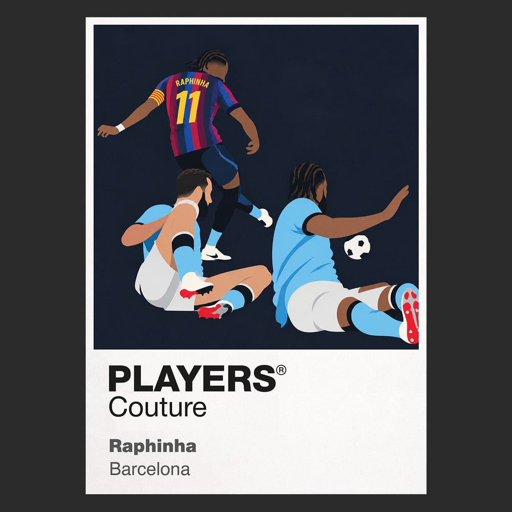 Raphinha Barcelona slide celebration Icon Frame artwork in black