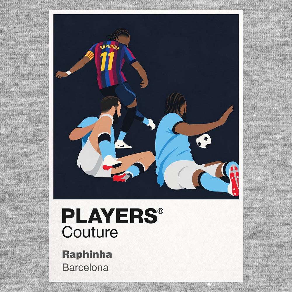 Raphinha Barcelona slide celebration Icon Frame artwork in grey