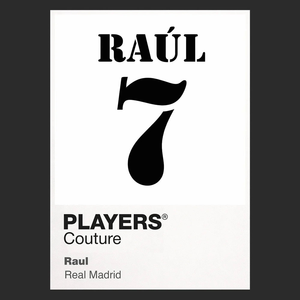 Raul 7 Football Shirt Frame Men's Hoodie – black close-up detail shot of the Raul 7 Football Players Couture logo design