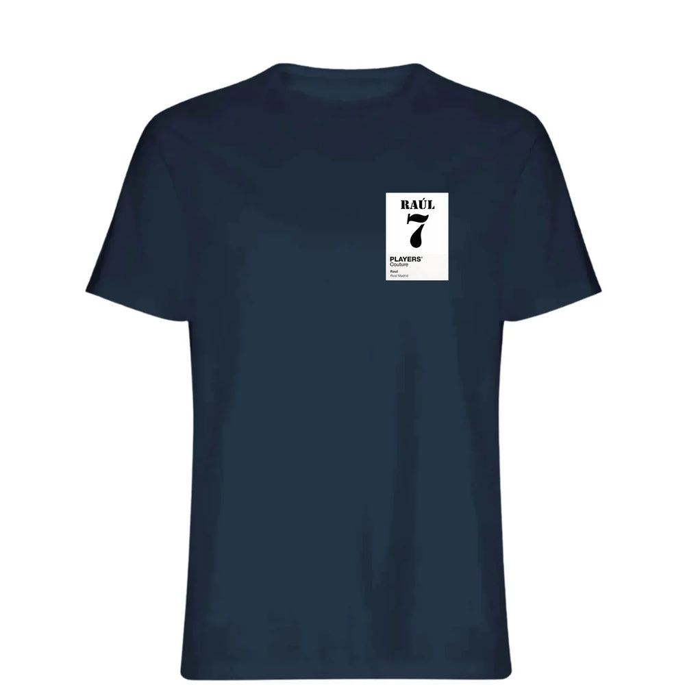 Raul 7 Football t-shirt – navy men's t-shirt featuring the Raul 7 Football Players Couture logo