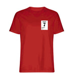 Raul 7 Football t-shirt – red men's t-shirt featuring the Raul 7 Football Players Couture logo