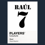 Raul 7 Football Shirt Frame Men's Hoodie – navy close-up detail shot of the Raul 7 Football Players Couture logo design