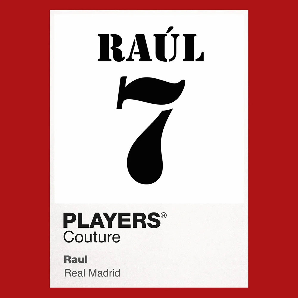 Raul 7 Football Shirt Frame Men's Hoodie – red close-up detail shot of the Raul 7 Football Players Couture logo design