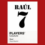 Raul 7 Football Shirt Frame Men's Hoodie – red close-up detail shot of the Raul 7 Football Players Couture logo design