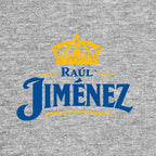Raul Jimenez Logo Men's Hoodie – grey close-up detail shot of the Raul Jimenez Players Couture logo design