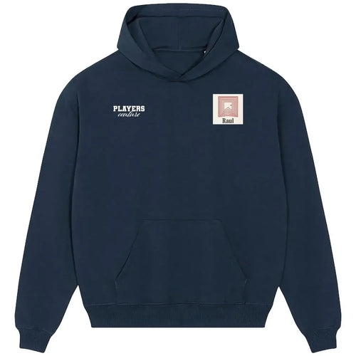 Raul hoodie – navy men's hoodie featuring the Raul Players Couture logo