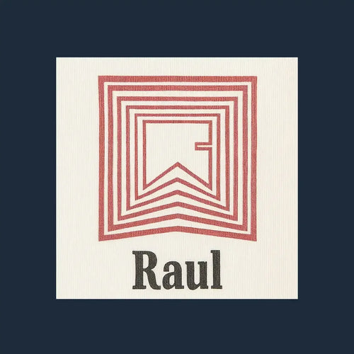 Raul Logo Men's T-Shirt – navy close-up detail shot of the Raul Players Couture logo design