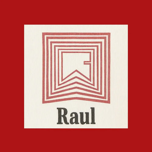 Raul Logo Men's T-Shirt – red close-up detail shot of the Raul Players Couture logo design