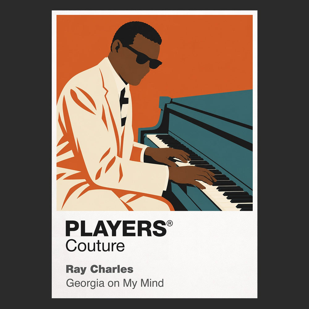Ray Charles Ray Charles at the piano, defined by dark glasses and expressive movement Icon Frame artwork in black