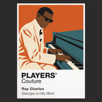 Ray Charles Ray Charles at the piano, defined by dark glasses and expressive movement Icon Frame artwork in black