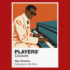 Ray Charles Ray Charles at the piano, defined by dark glasses and expressive movement Icon Frame artwork in red
