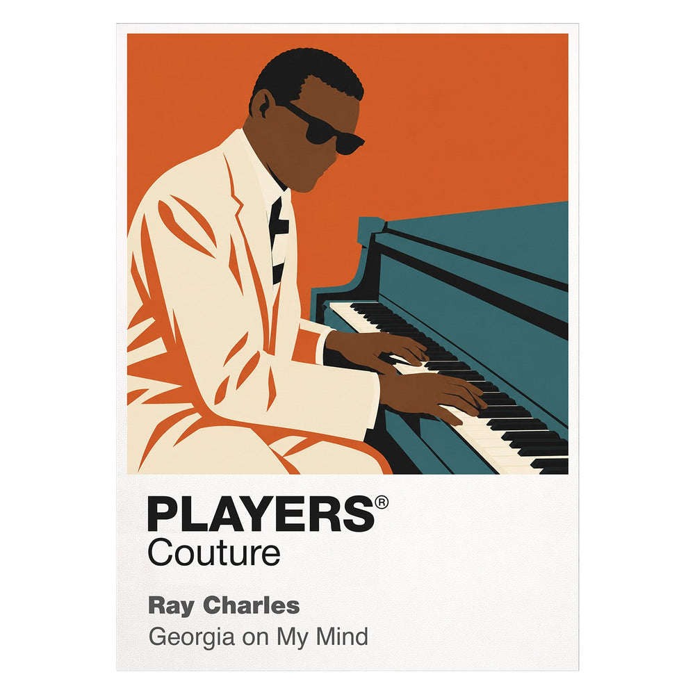 Ray Charles Ray Charles at the piano, defined by dark glasses and expressive movement Icon Frame artwork on white