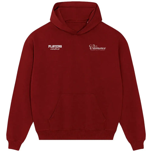 Ray Clemence hoodie – red men's hoodie featuring the Ray Clemence Players Couture logo