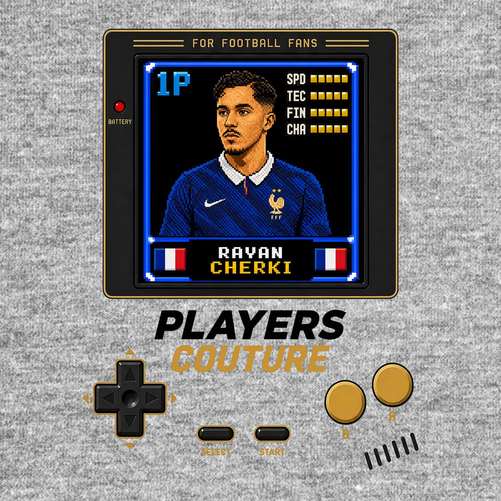 Rayan Cherki 1P 8-Bit t-shirt retro gaming design by Players Couture