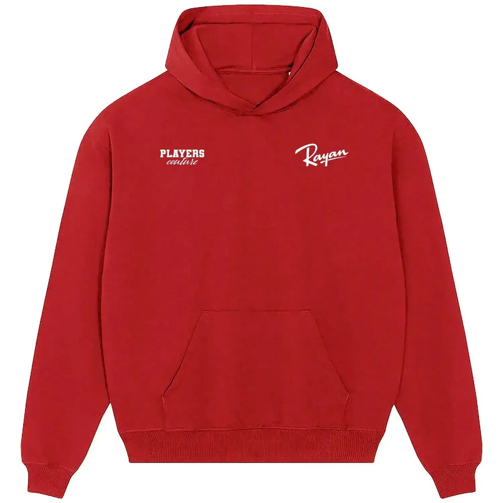Rayan hoodie – red men's hoodie featuring the Rayan Players Couture logo