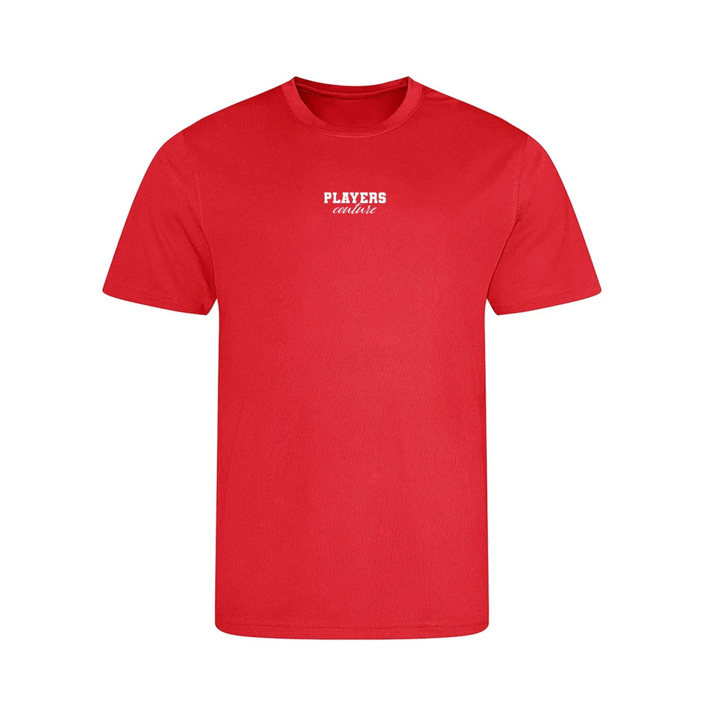 Essentials Collection t-shirt – red kids' t-shirt with white Essentials Collection letters and Players Couture logo on the