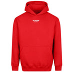 Essentials Collection hoodie – red men's hoodie with white Essentials Collection letters and Players Couture logo on the