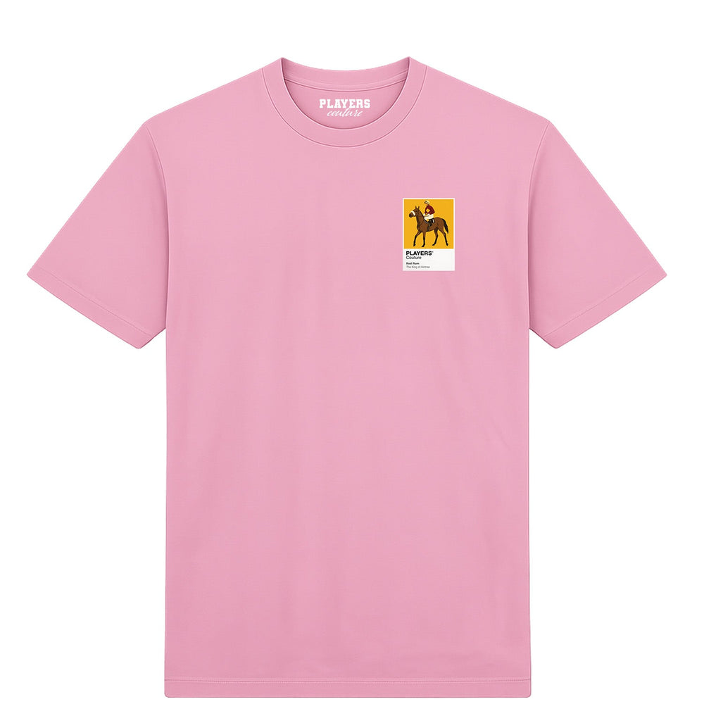 Red Rum horse racing T-shirt – mens pink tshirt view