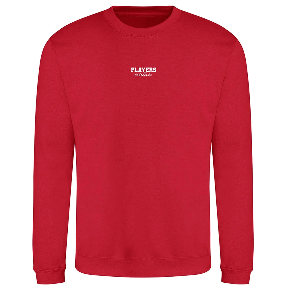 Essentials Collection hoodie – red men's hoodie with white Essentials Collection letters and Players Couture logo on the