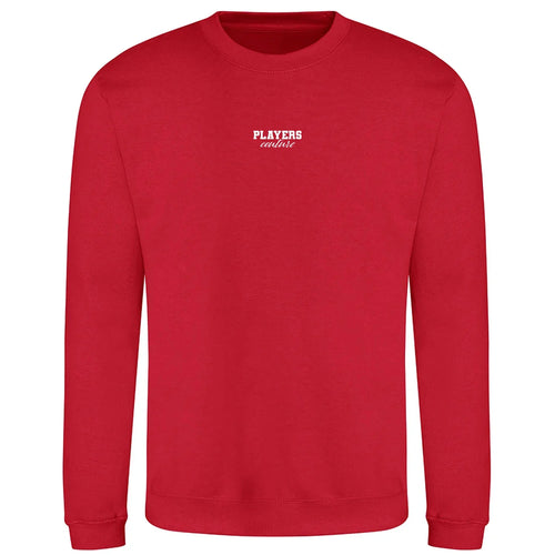 Essentials Collection hoodie – red men's hoodie with white Essentials Collection letters and Players Couture logo on the