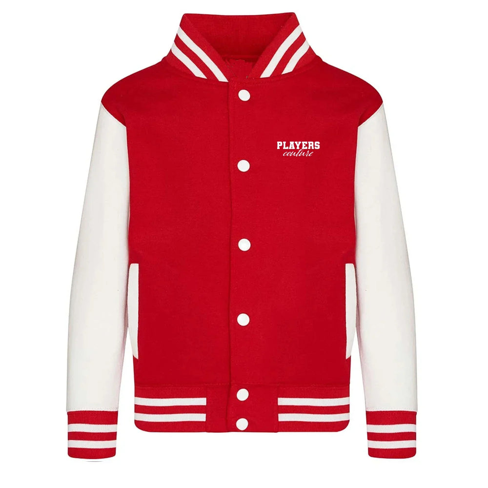 Essentials Collection hoodie – red kids' hoodie with white Essentials Collection letters and Players Couture logo on the