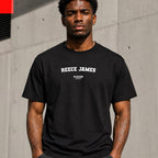 Reece James Men's T-Shirt — lifestyle photo, Black t-shirt