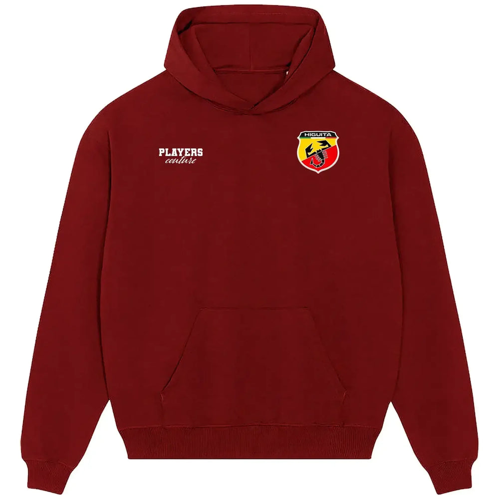 Rene Higuita hoodie – red men's hoodie featuring the Rene Higuita Players Couture logo