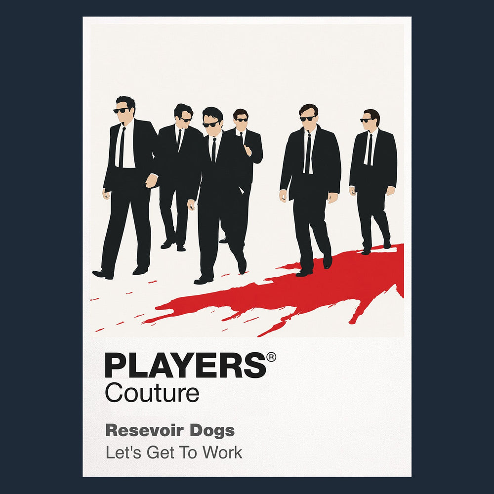 Reservoir Dogs the colour-coded crew in black suits and sunglasses before the failed diamond robbery Icon Frame artwork in navy