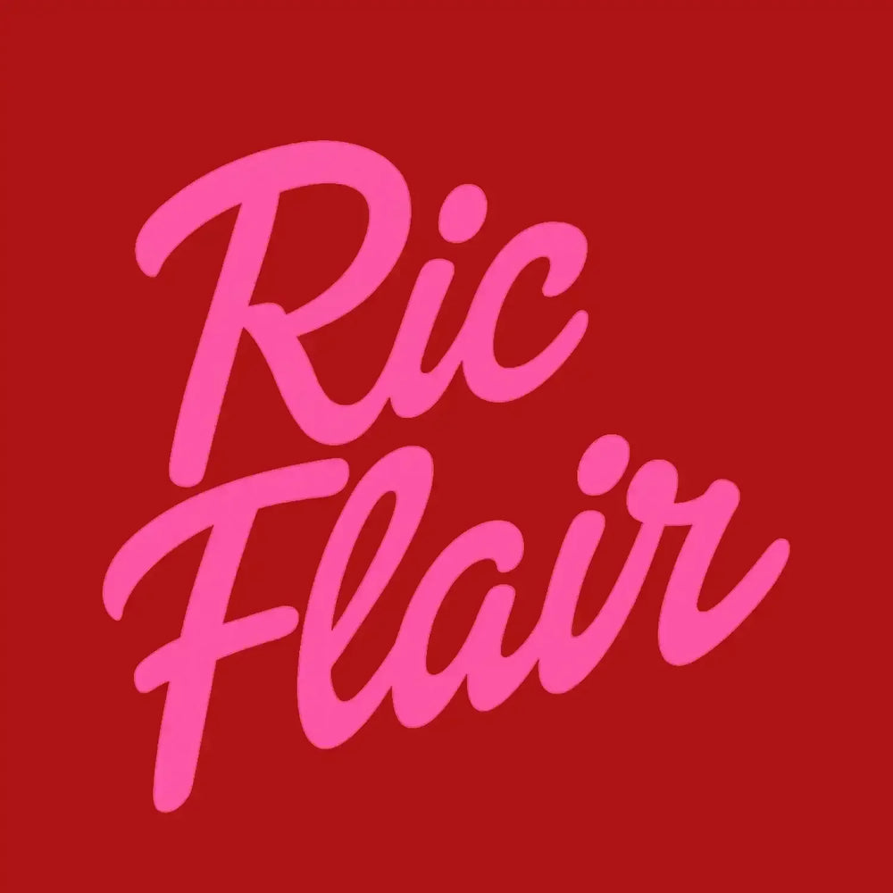 Ric Flair Logo Men's Hoodie – red close-up detail shot of the Ric Flair Players Couture logo design