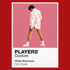 Risky Business Joel Goodsen sliding across the floor in shirt, socks and sunglasses Icon Frame artwork in red