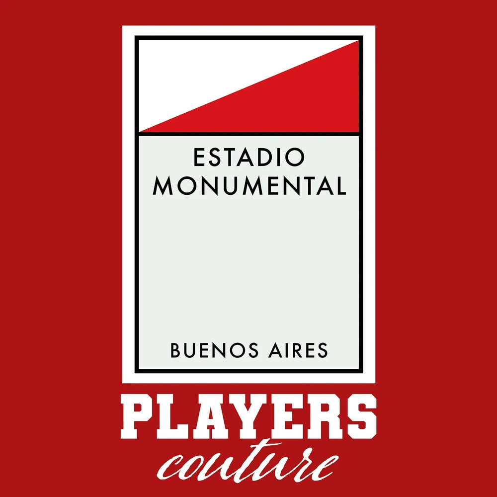River Plate Monopoly Card hoodie – red men's hoodie with white River Plate Monopoly Card letters and Players Couture logo on