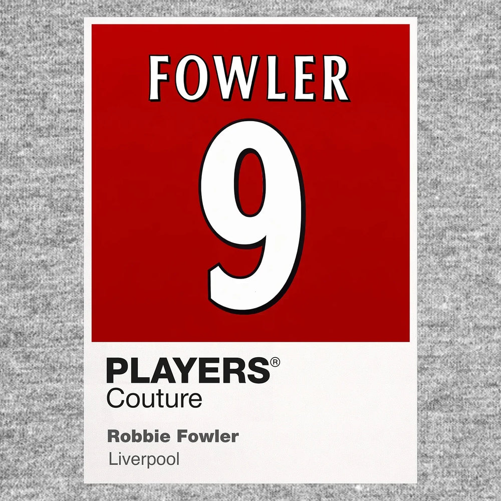 Robbie Fowler 9 Football Shirt Frame Men's Hoodie – grey close-up detail shot of the Robbie Fowler 9 Football Players