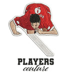 Robbie Fowler Celebration Badge Men's Hoodie – white close-up detail shot of the Robbie Fowler Celebration Players Couture