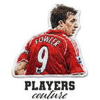 Robbie Fowler Badge Men's Hoodie – white close-up detail shot of the Robbie Fowler Players Couture logo design