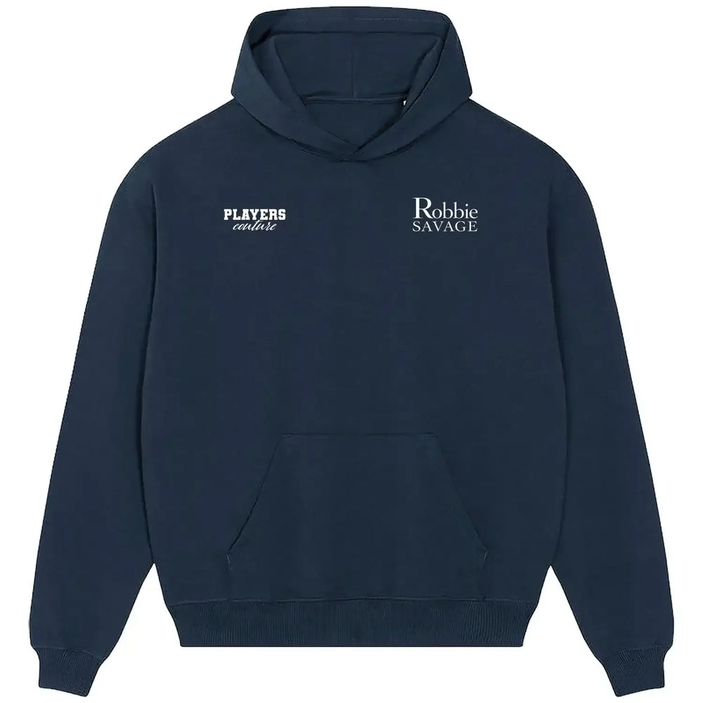 Robbie Savage hoodie – navy men's hoodie featuring the Robbie Savage Players Couture logo