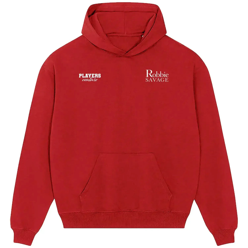 Robbie Savage hoodie – red men's hoodie featuring the Robbie Savage Players Couture logo