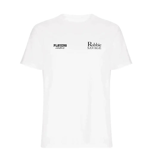 Robbie Savage t-shirt – white men's t-shirt featuring the Robbie Savage Players Couture logo