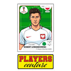 Robert Lewandowski World Cup Sticker Men's T-Shirt – close-up detail shot of the Robert Lewandowski World Cup Players