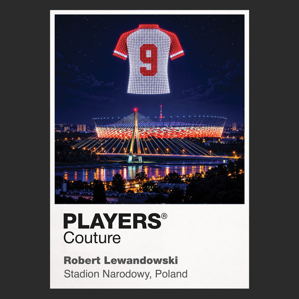 Robert Lewandowski Poland number 9 Icons in Lights Frame artwork in black