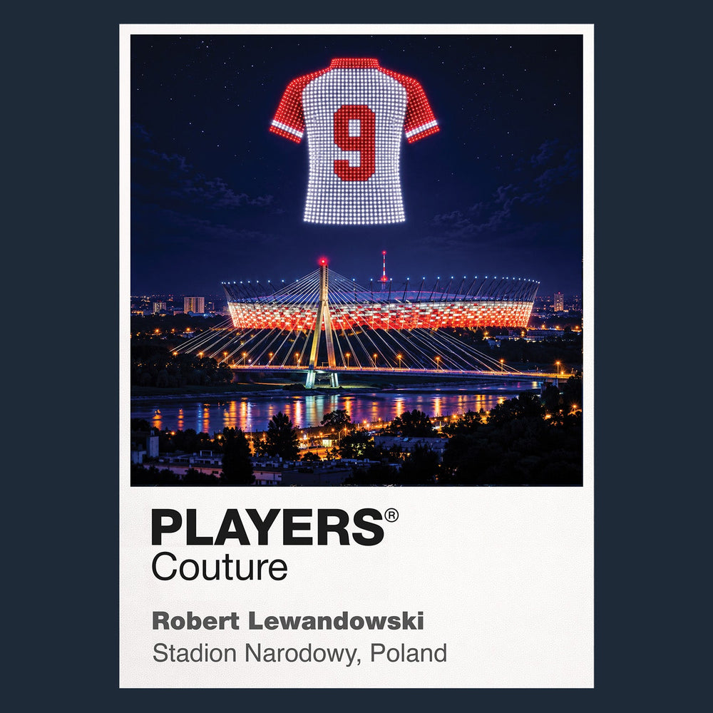 Robert Lewandowski Poland number 9 Icons in Lights Frame artwork in navy